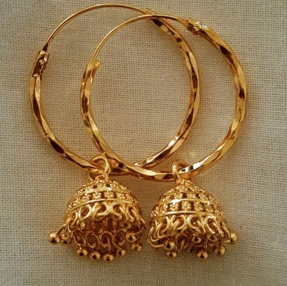 Ring jhumka / hoops gold plated jhumki/ jhumka /Earrings - Picture 2 of 3